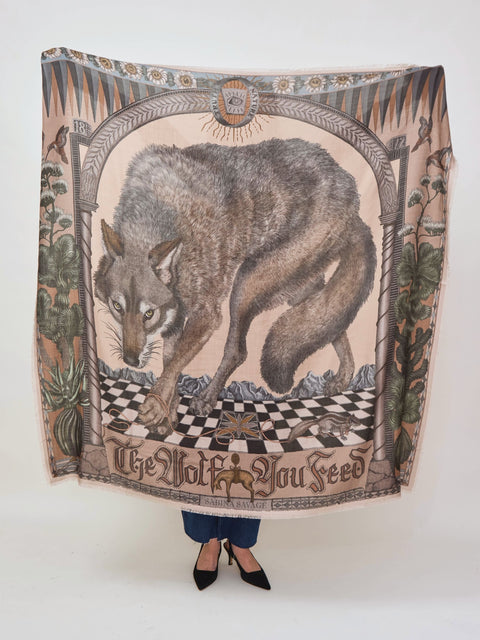 Wolf You Feed, 135cm wool/silk, desert