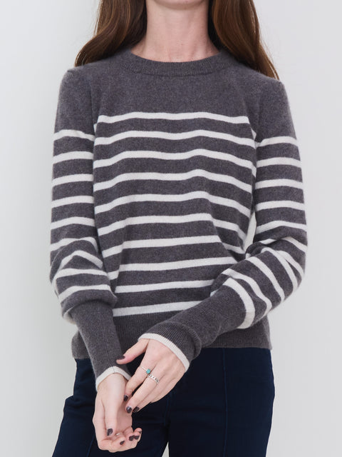 Light Striped Crew, beaver/silk