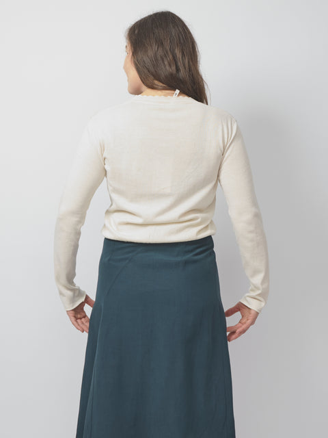 Cotton Cardigan, v-neck/scalloped edge, natural