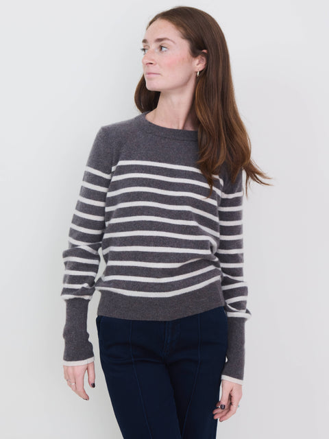 Light Striped Crew, beaver/silk