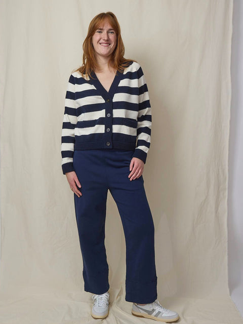 Varsity Cardigan, Navy Stripe