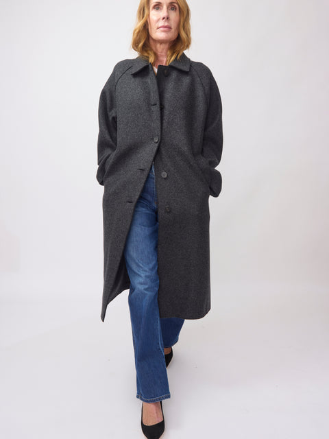 Balmacaan Cashmere Coat, Anthracite Twill