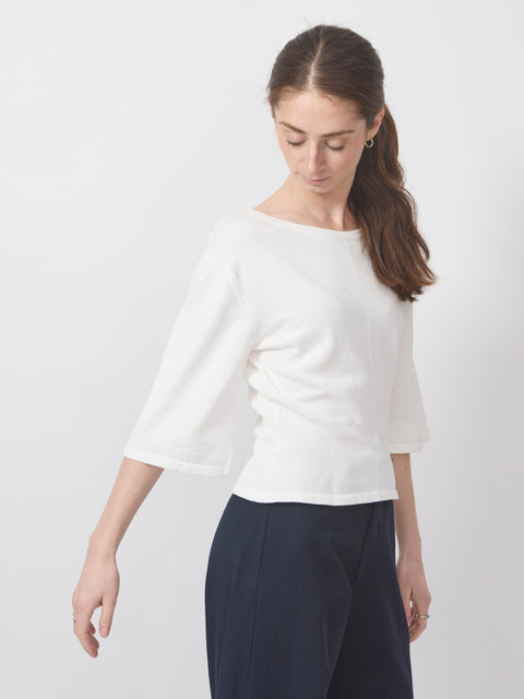 Half Sleeve Fitted Top, Bianco