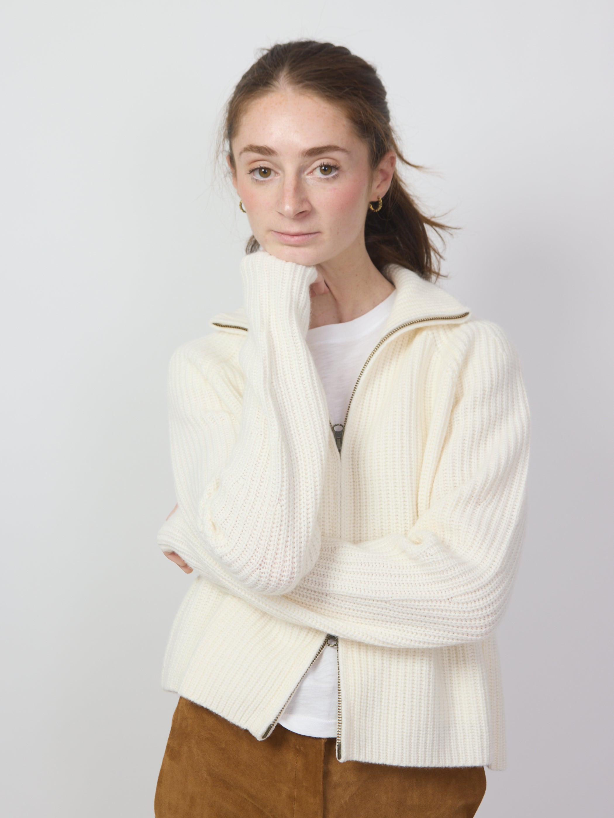 Sadie Zip Cardigan, cream – teaandoranges