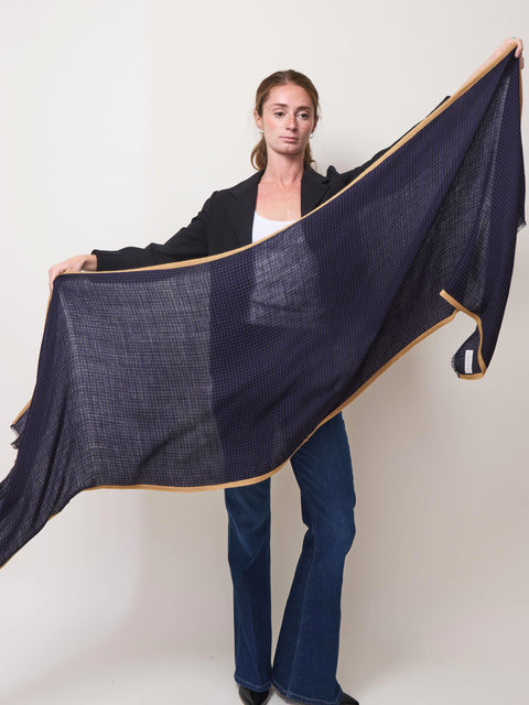 Houndstooth Selvedge Scarf,  navy/camel