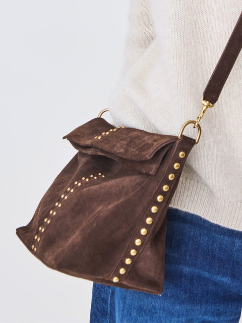 Dove Messenger, chocolate suede/brass