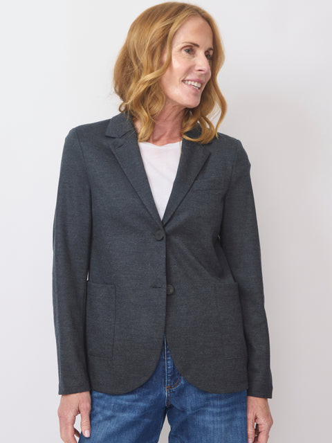 Collared Merino Blazer, Anthracite