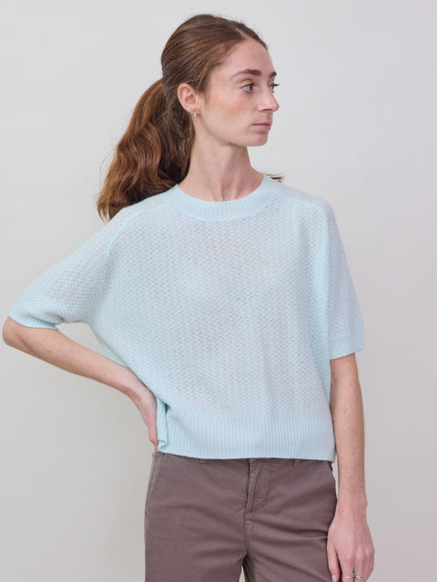 Textured S/S Sweater, flower milk