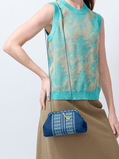 Liette, blue embroidered linen