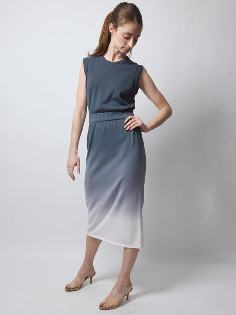Cotton Sleeveless Dress, Charcoal Ombre S