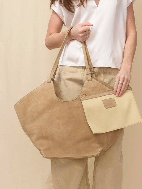 Dahlia Tote, Sand Suede