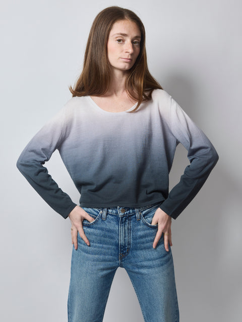 Cotton L/S Scoopneck, Charcoal Ombre