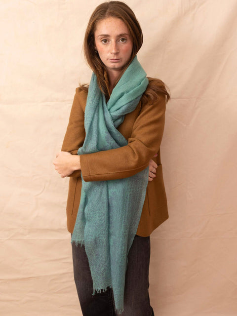 Cashmere Whisper Scarf, Aqua/Lavender Paisley