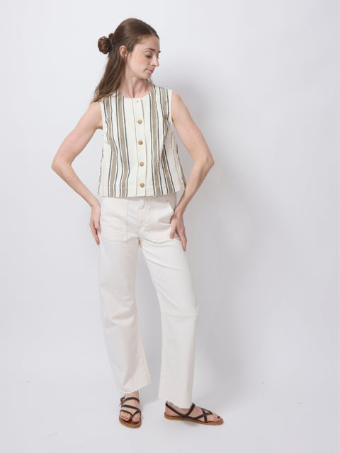 Stripe Godet Top, Affogato stripe