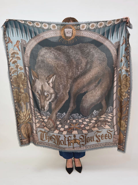 Wolf You Feed, 135cm wool/silk, Gunmetal