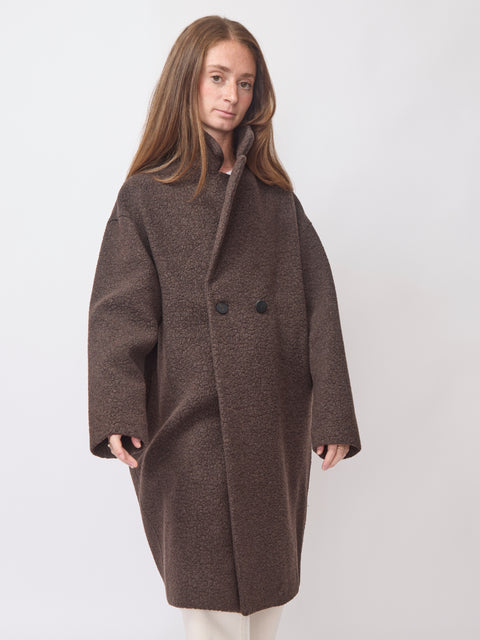 Dropped Shoulder Bouclé Coat, Dark Brown