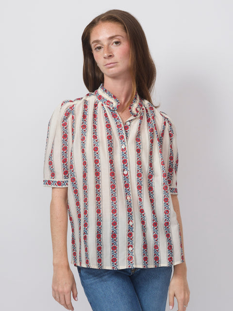Winnie Roseband Stripe Shirt, Off-White