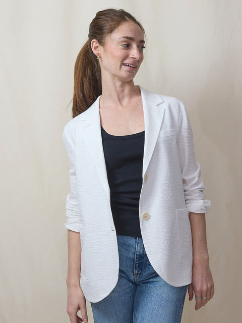 Seersucker Blazer, White