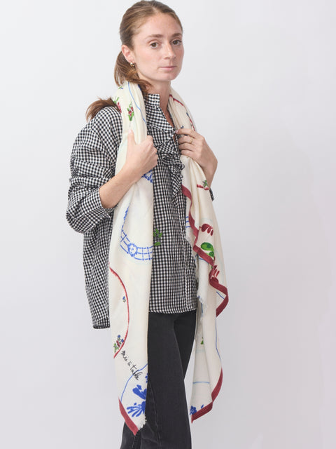 Grandmother's Kitchen Square Scarf, Off White