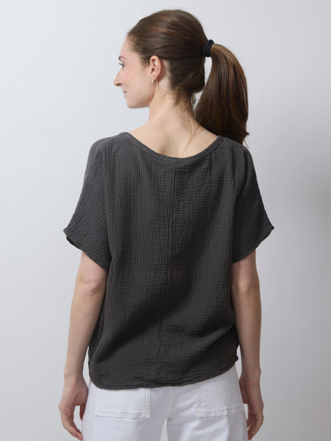 Gauze Top S/S, Charcoal
