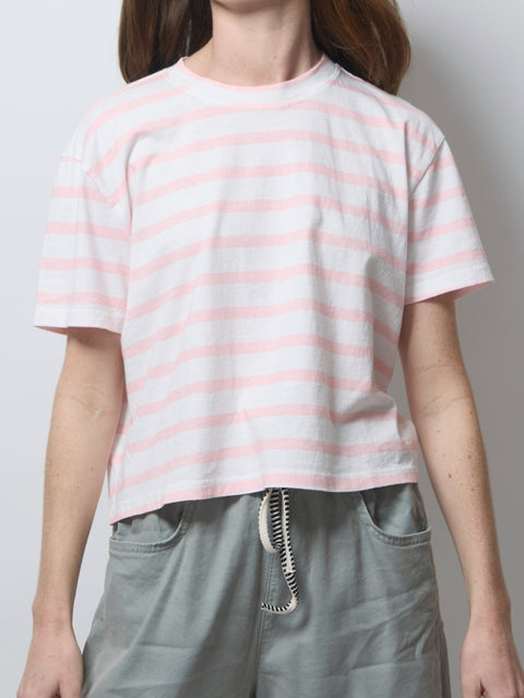 Shrunken Boy Tee, Thin Pink Stripe