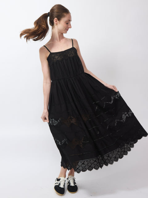 Rosette Crochet Dress, black