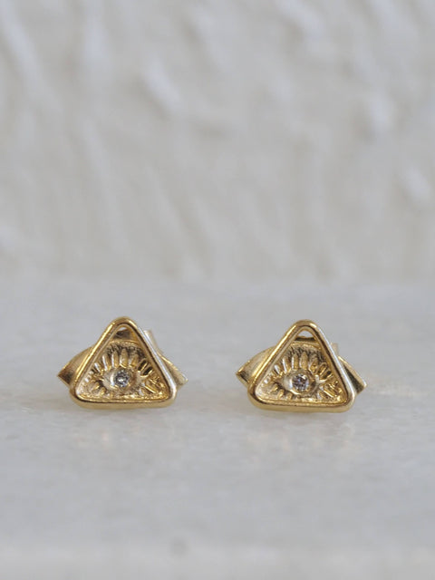 Tiny Eye Diamond Studs, 14k