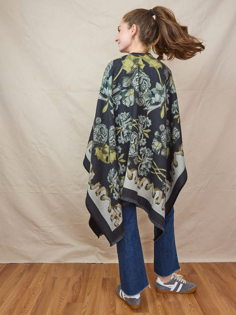 Roses & Daffodils Wool Poncho