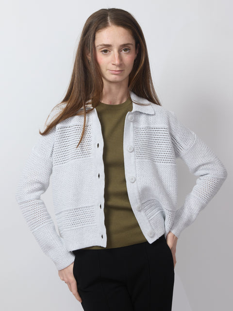 Mixed Texture Collared Cardigan, Dove