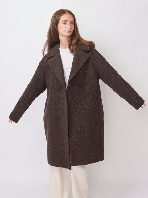 Dropped Shoulder Bouclé Coat, Dark Brown