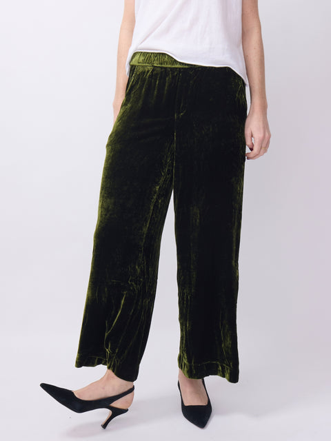 Maisie Crop Wide-Leg Pant, Green Velvet