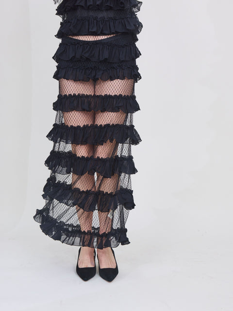 Winter Mesh Flounce Skirt, Black