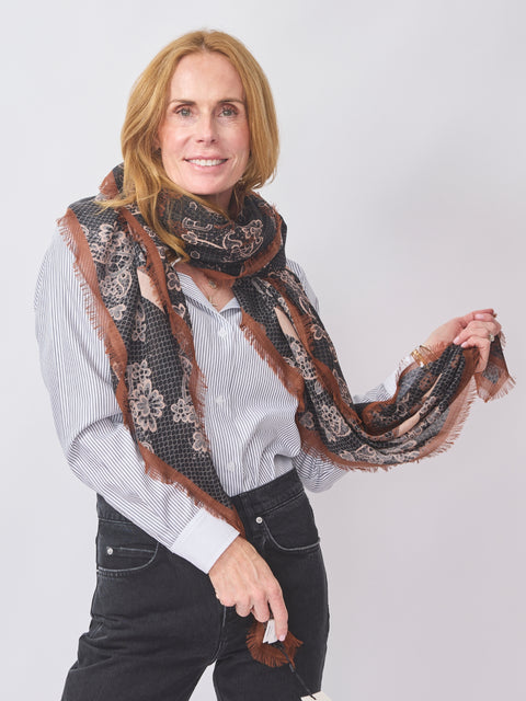 Calvin Scarf, Brown Fall Floral