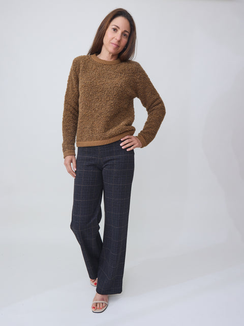 Round Neck Boucle, tobacco