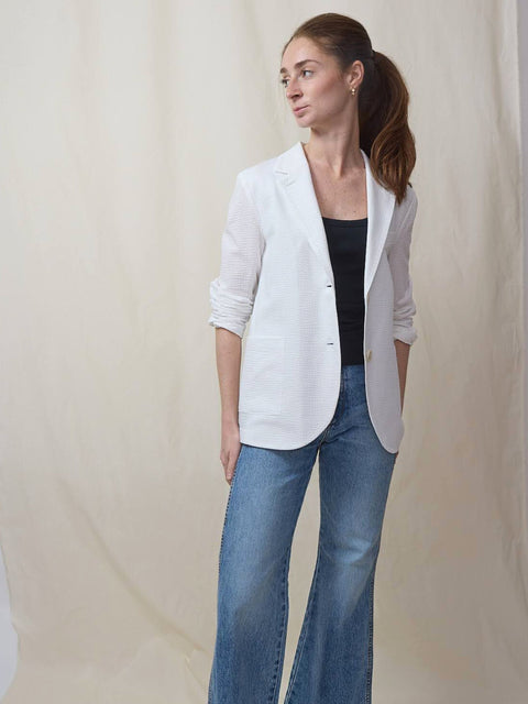 Seersucker Blazer, White