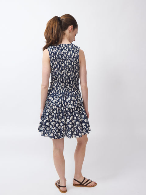Lore Smocked Mini Dress, Navy Floral