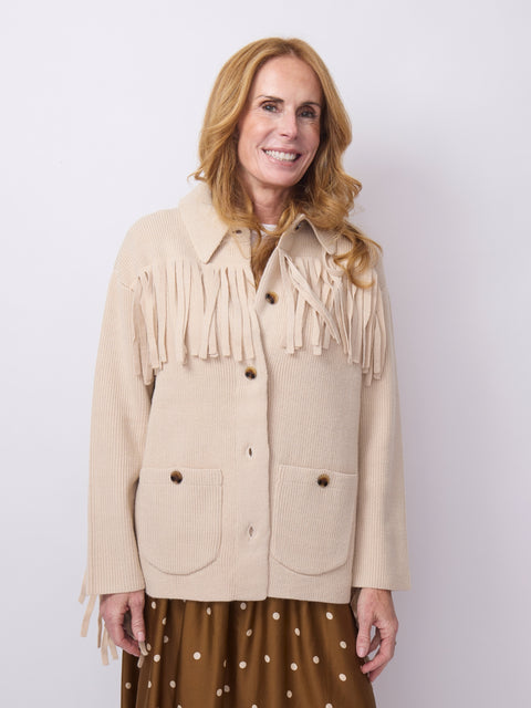 Western Fringe Sweater, Natural