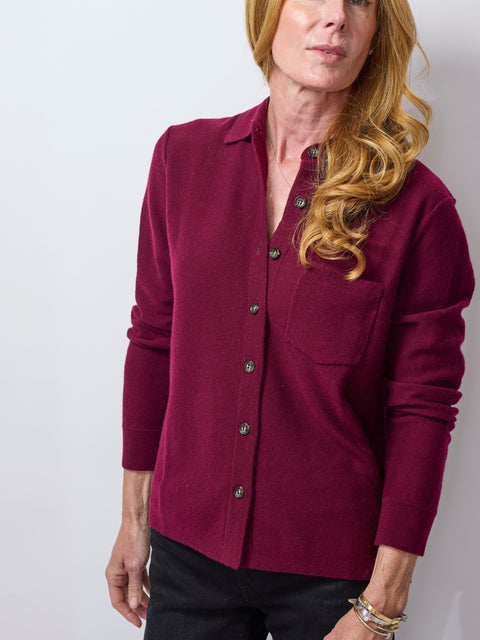 Cashmere Shirt Cardigan, cordovan