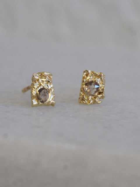 Textured Champagne Diamond Studs, 14k