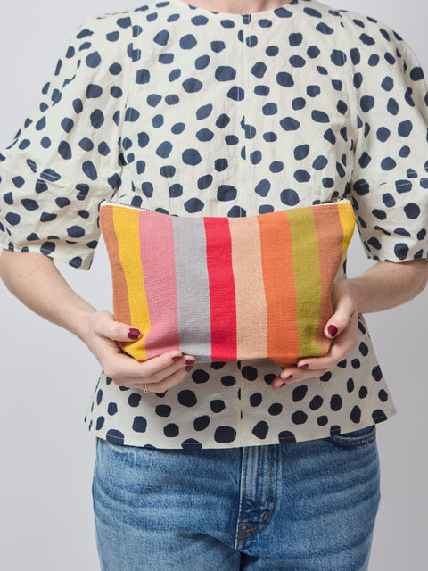 Cotton Canvas Pouch, Mauve Stripe