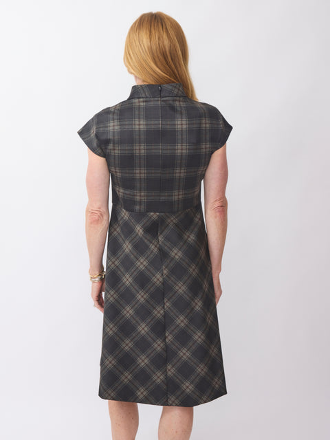 Faye Ponte Dress, Brown Plaid