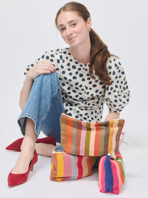 Cotton Canvas Pouch, Ochre Stripe