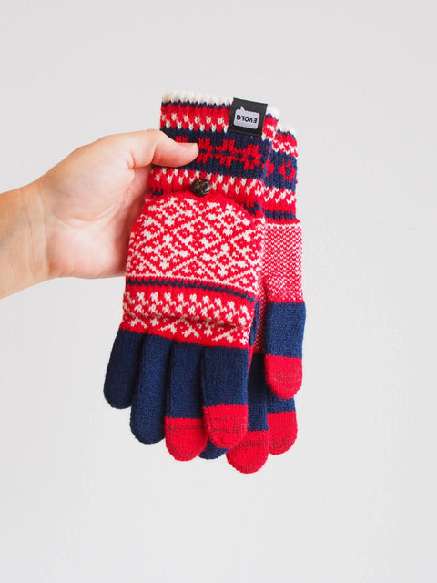 Glove/Mitt Combo, Fair Isle, Red