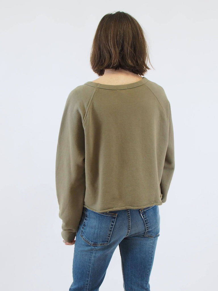 Raw Edge Crop Sweatshirt, Olive