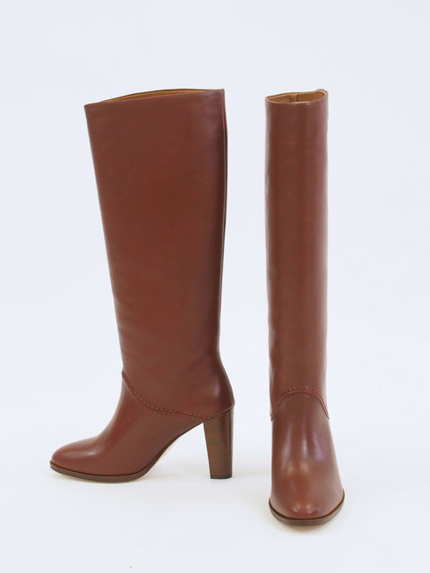 VB 85mm Leather Boots, Acajou